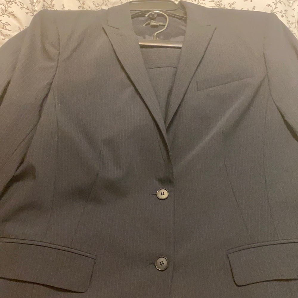 Ann Taylor black pinstripe skirt suit